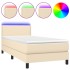 Cama box spring colchón y luces LED tela crema 80x200