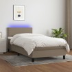 Cama box spring colchón y luces LED tela gris taupe 100x200 cm