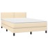 Cama box spring colchón y luces LED tela crema 140x190