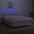 Cama box spring colchón y luces LED tela crema 140x190