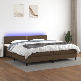Cama box spring colchón luces LED tela marrón oscuro 200x200