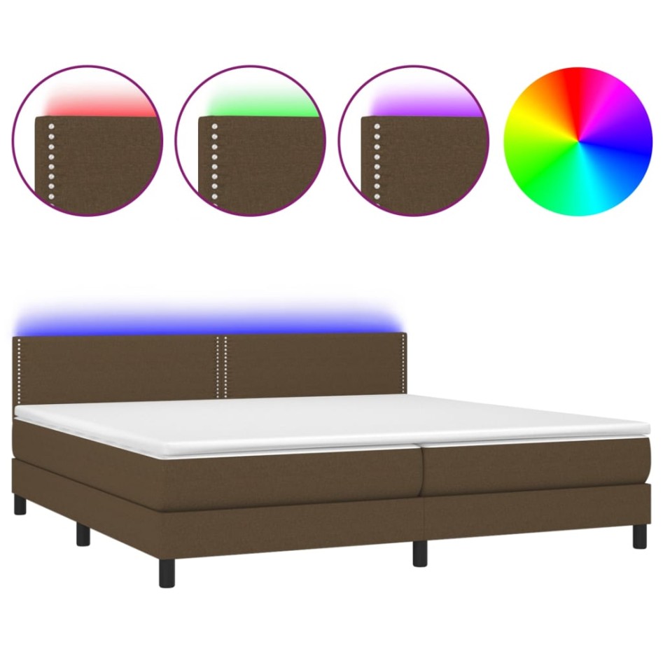 Cama box spring colchón luces LED tela marrón oscuro 200x200