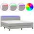 Cama box spring colchón y luces LED tela gris claro 180x200