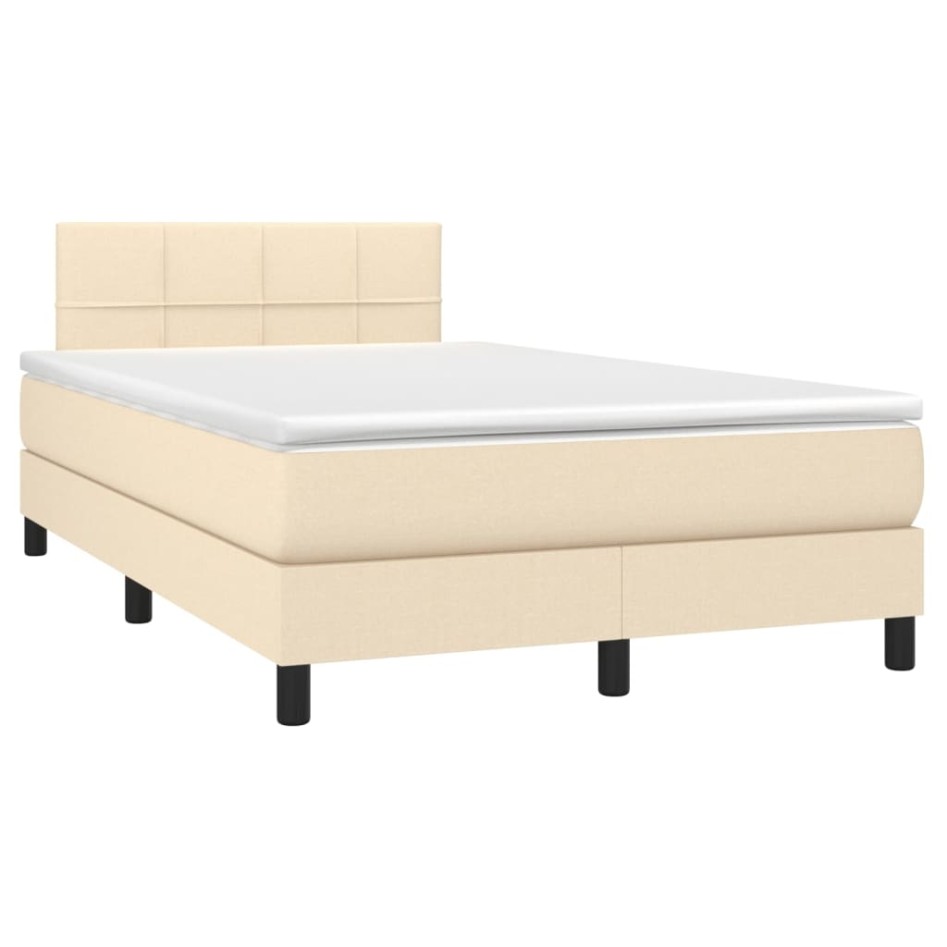 Cama box spring con colchón y LED tela crema 120x200