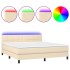 Cama box spring colchón y luces LED tela crema 180x200
