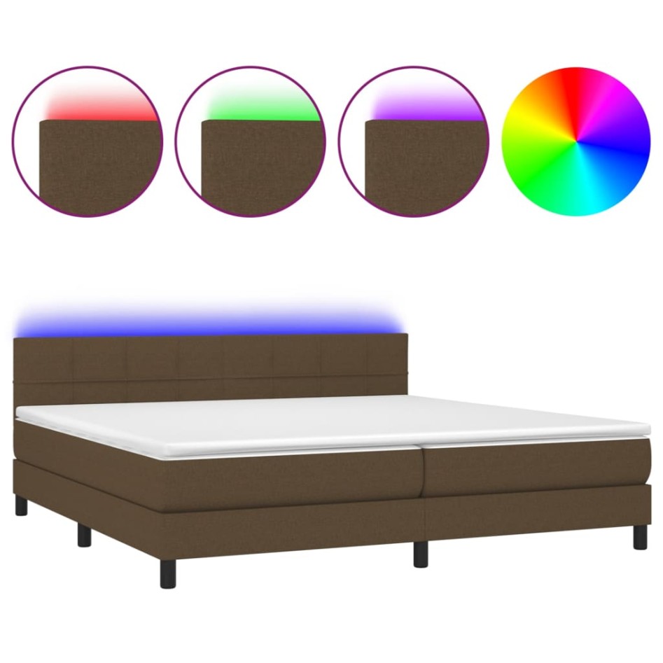 Cama box spring colchón luces LED tela marrón oscuro 200x200