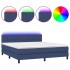 Cama box spring colchón y luces LED tela azul 160x200