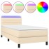 Cama box spring colchón y luces LED tela color crema 90x190