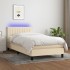 Cama box spring colchón y luces LED tela color crema 90x190