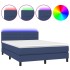 Cama box spring colchón y luces LED tela azul 140x190