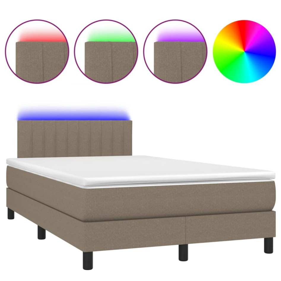 Cama box spring con colchón y LED tela gris taupe 120x200