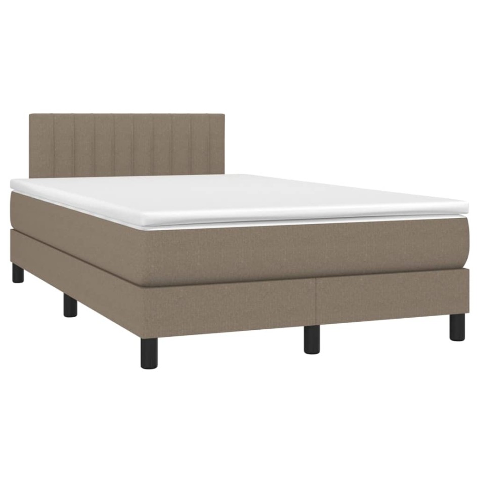 Cama box spring con colchón y LED tela gris taupe 120x200