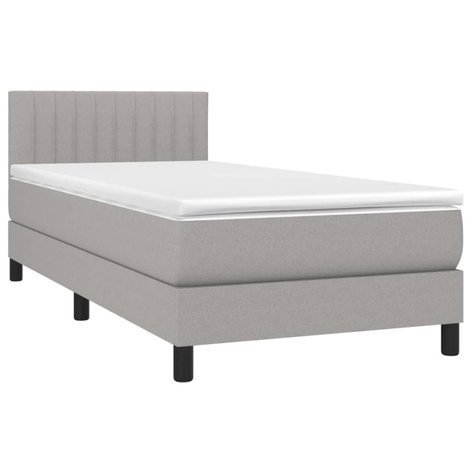 Cama box spring colchón y luces LED tela gris claro 90x190
