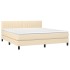 Cama box spring colchón y luces LED tela crema 160x200