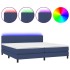 Cama box spring colchón y luces LED tela azul 200x200