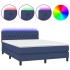 Cama box spring colchón y luces LED tela azul 140x200