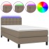 Cama box spring colchón y luces LED tela gris taupe 90x190