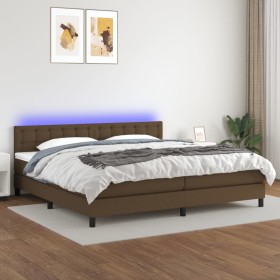 Cama box spring colchón luces LED tela marrón oscuro 200x200