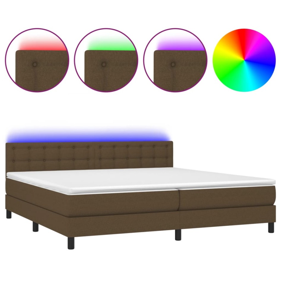 Cama box spring colchón luces LED tela marrón oscuro 200x200