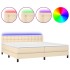 Cama box spring colchón y luces LED tela crema 200x200