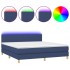 Cama box spring con colchón y LED tela azul 160x200
