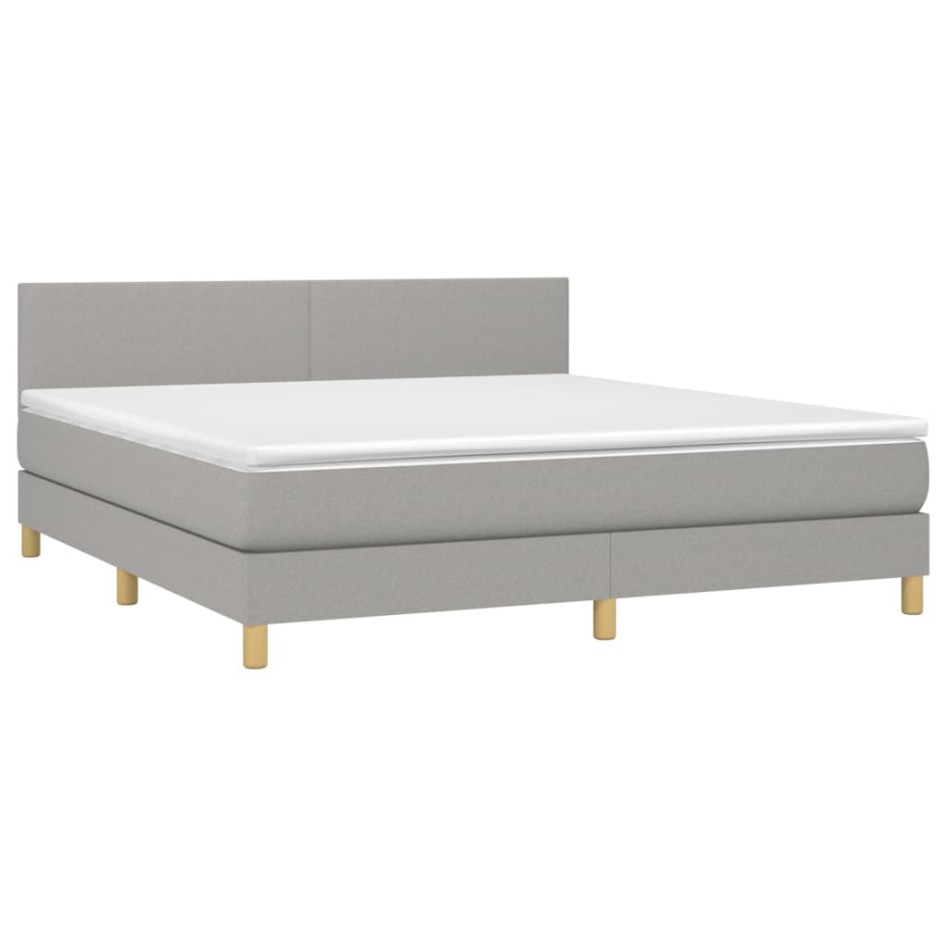 Cama box spring con colchón tela y LED gris claro 180x200