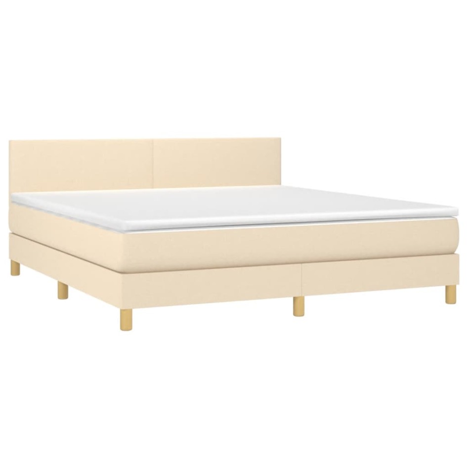 Cama box spring con colchón y LED tela crema 180x200