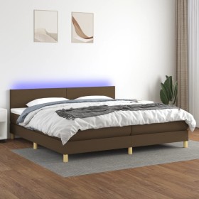 Cama box spring con colchón LED tela marrón oscuro 200x200