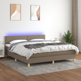 Cama box spring con colchón LED tela gris taupe 160x200