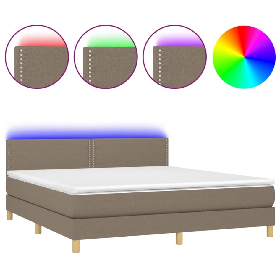 Cama box spring con colchón LED tela gris taupe 160x200
