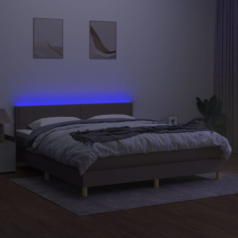 Cama box spring con colchón LED tela gris taupe 160x200