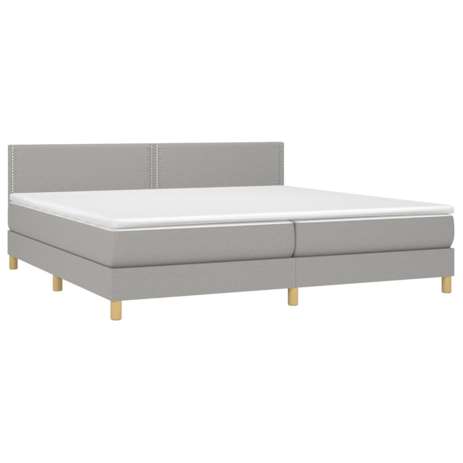 Cama box spring con colchón tela y LED gris claro 200x200