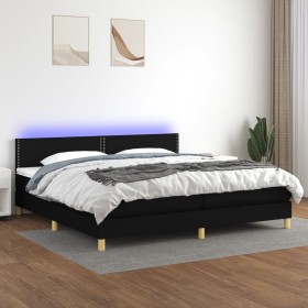 Cama box spring con colchón LED tela negro 200x200