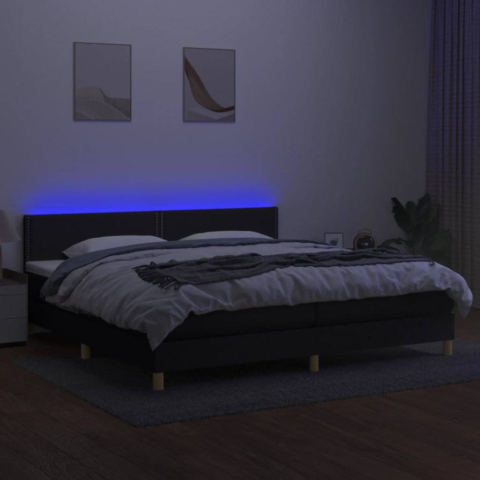 Cama box spring con colchón LED tela negro 200x200