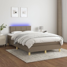 Cama box spring con colchón y LED tela gris taupe 120x200