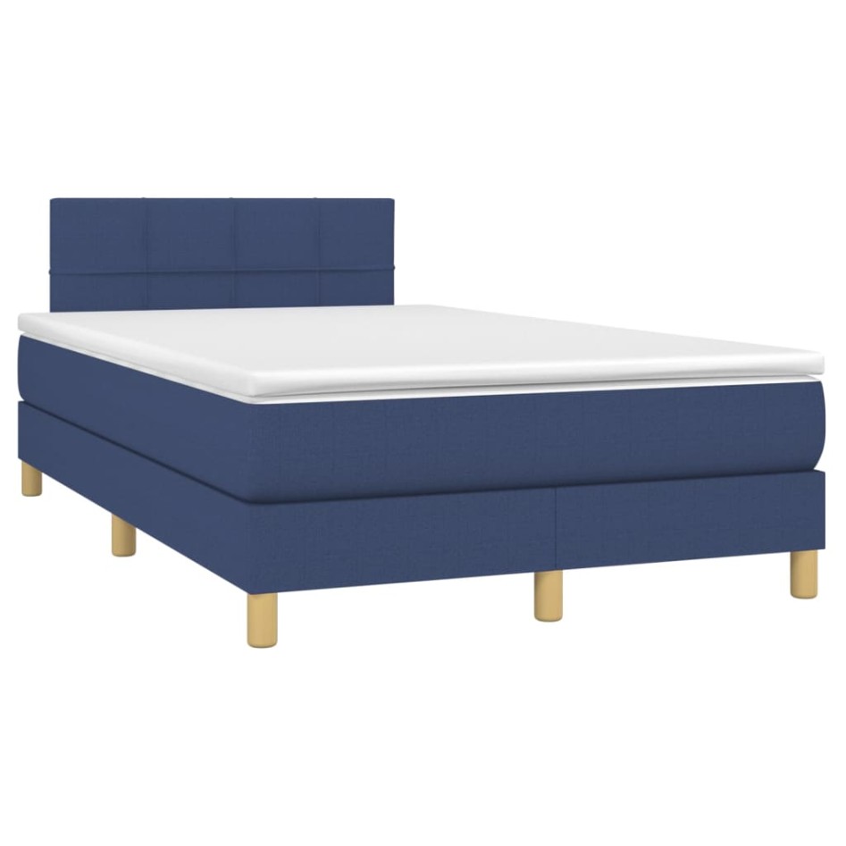 Cama box spring con colchón y LED tela azul 120x200