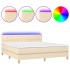 Cama box spring con colchón y LED tela crema 160x200
