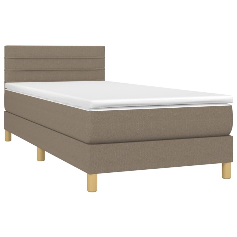Cama box spring con colchón LED tela gris taupe 80x200
