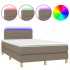 Cama box spring con colchón y LED tela gris taupe 120x200