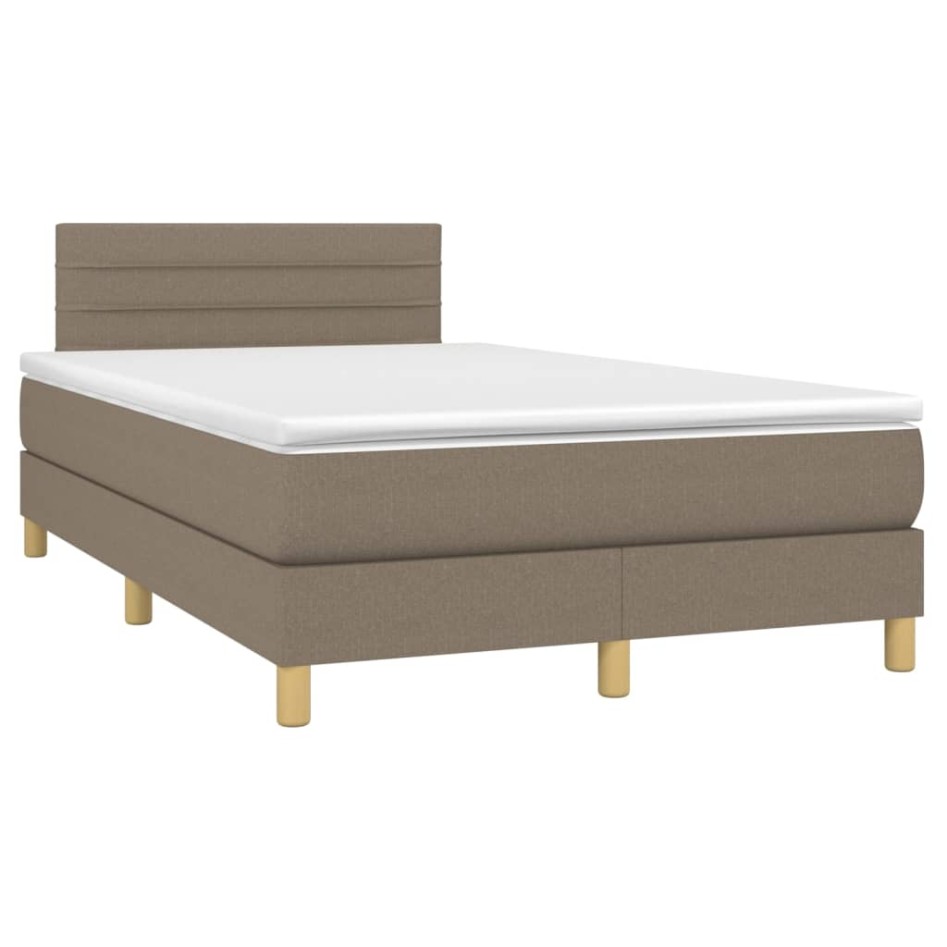 Cama box spring con colchón y LED tela gris taupe 120x200