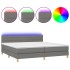 Cama box spring con colchón y LED tela gris oscuro 200x200