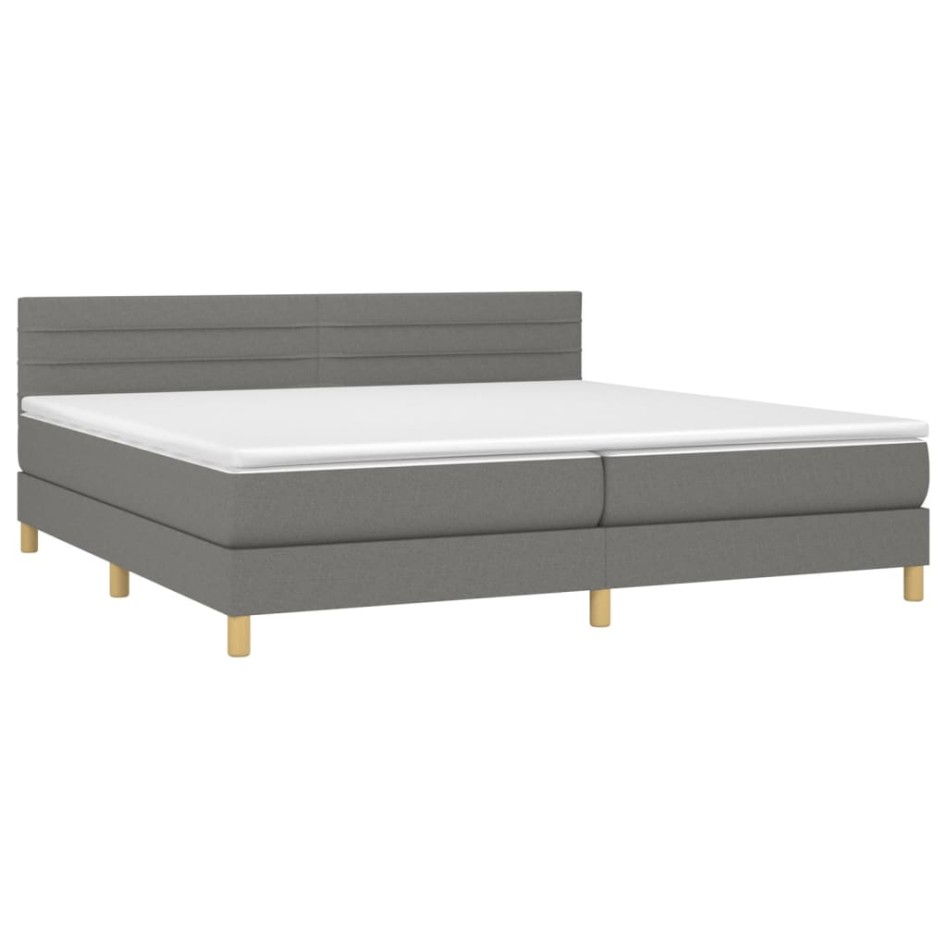 Cama box spring con colchón y LED tela gris oscuro 200x200