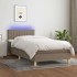 Cama box spring con colchón LED tela gris taupe 90x190