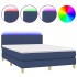 Cama box spring con colchón y LED tela azul 140x200