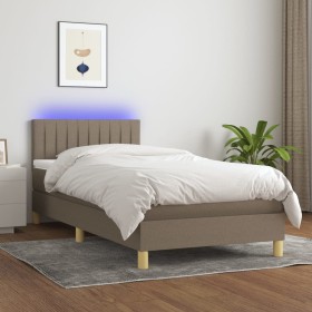 Cama box spring con colchón LED tela gris taupe 100x200