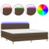 Cama box spring con colchón LED tela marrón oscuro 160x200