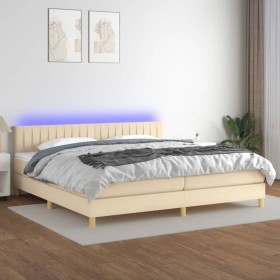 Cama box spring con colchón y LED tela crema 200x200