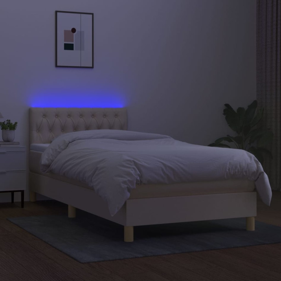 Cama box spring con colchón y LED tela crema 100x200