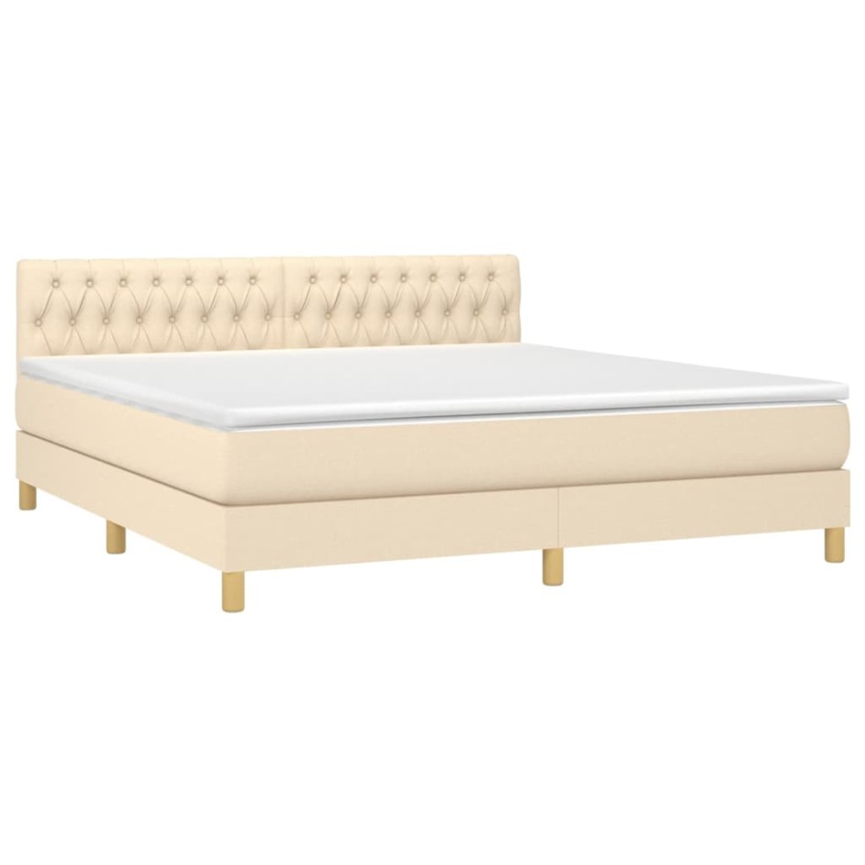 Cama box spring con colchón y LED tela crema 180x200