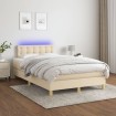 Cama box spring con colchón y LED tela crema 120x200 cm